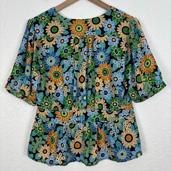 CAbi #5900 Happy Peplum Top Floral Retro Size Medium - Picture 2 of 4